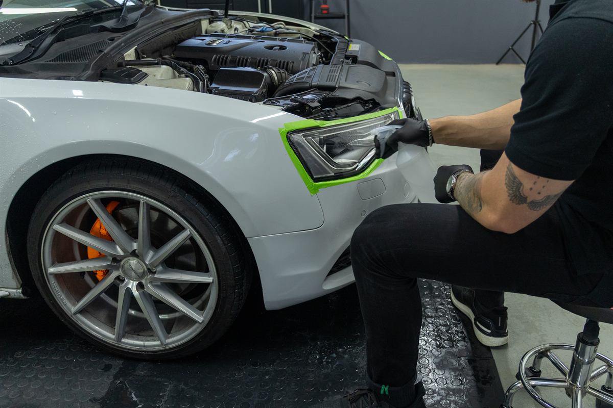 Engine bay detail on an Audi